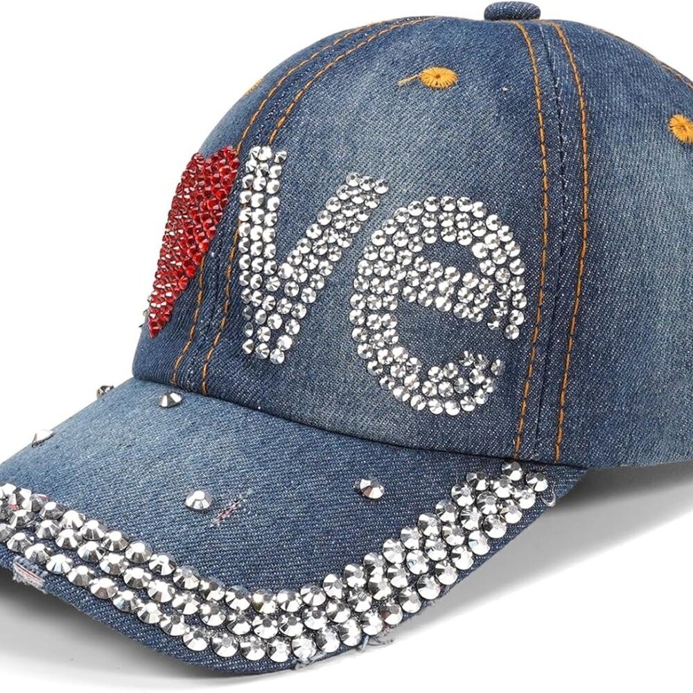 American Flag Hats Love Breast Cancer Adjustable Rhinestone Baseball Cap Patrio
